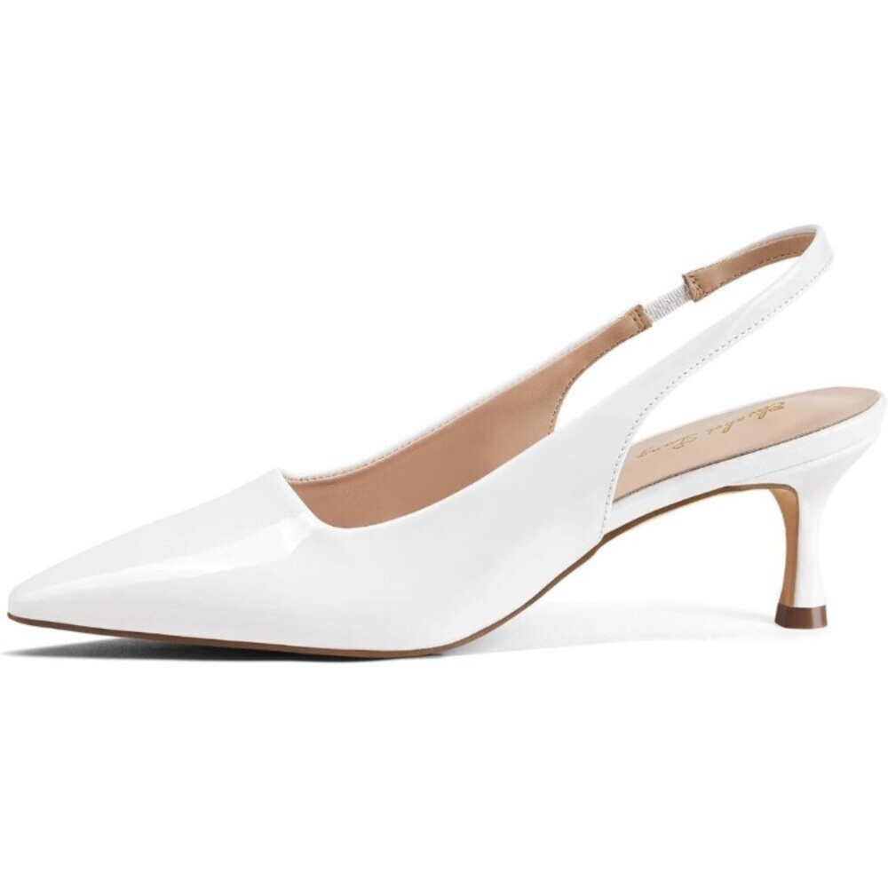 🆕Women White Trendy Closed Toe Sling Back Kitten Heels Low Dressy Pumps